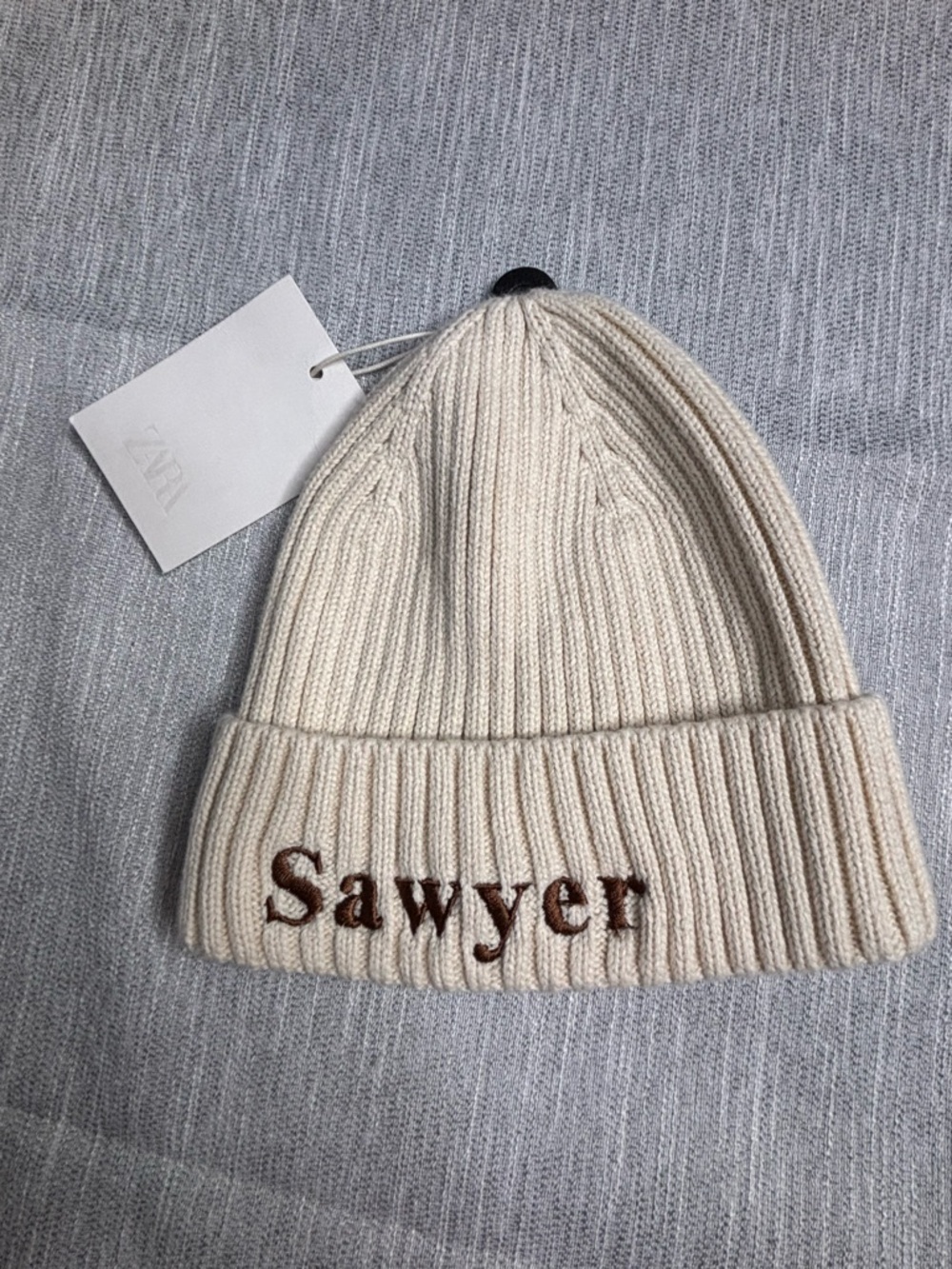 Zara Cream Ribbed Fold-Over Beanie